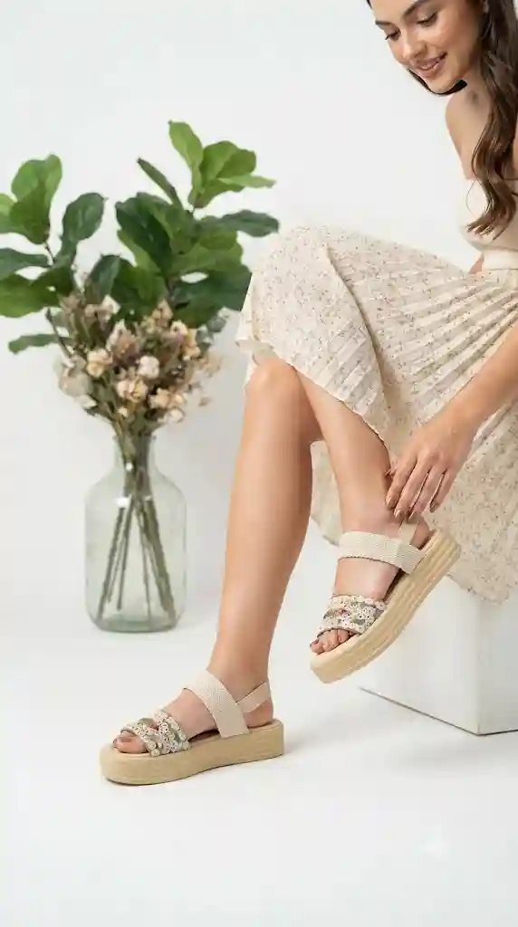صندل  زنانه سنتی طرح لوزی کرم کد 253